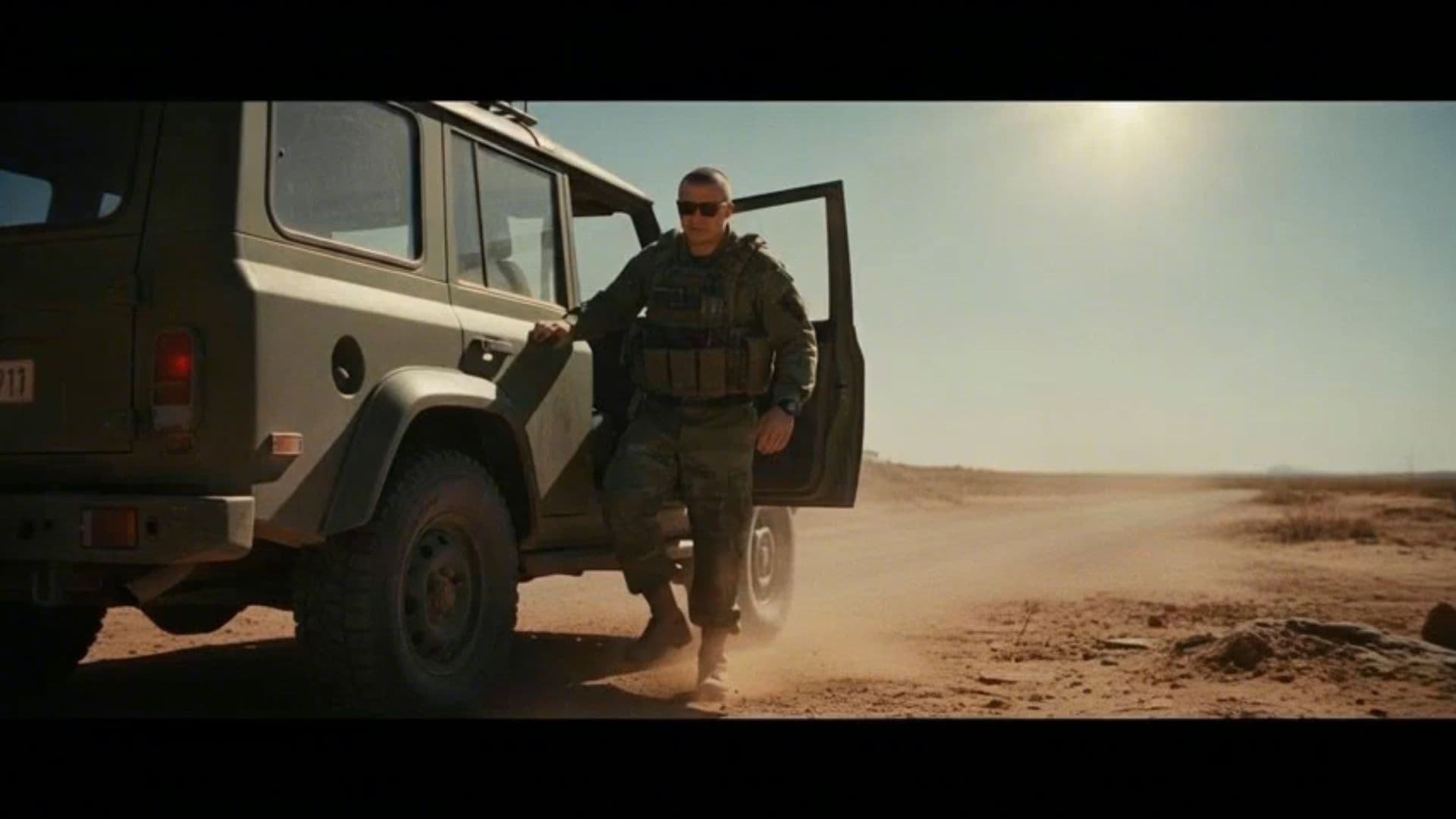 Soldier Exits SUV, Aims M16