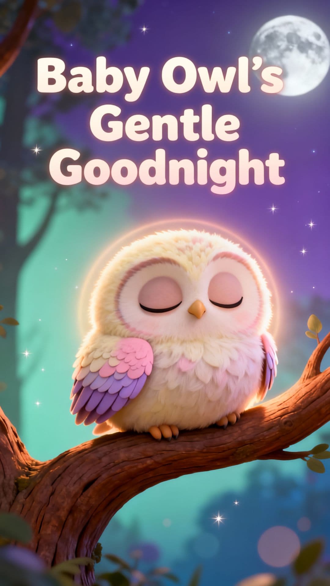 Sleepy Baby Owl in the Moonlight