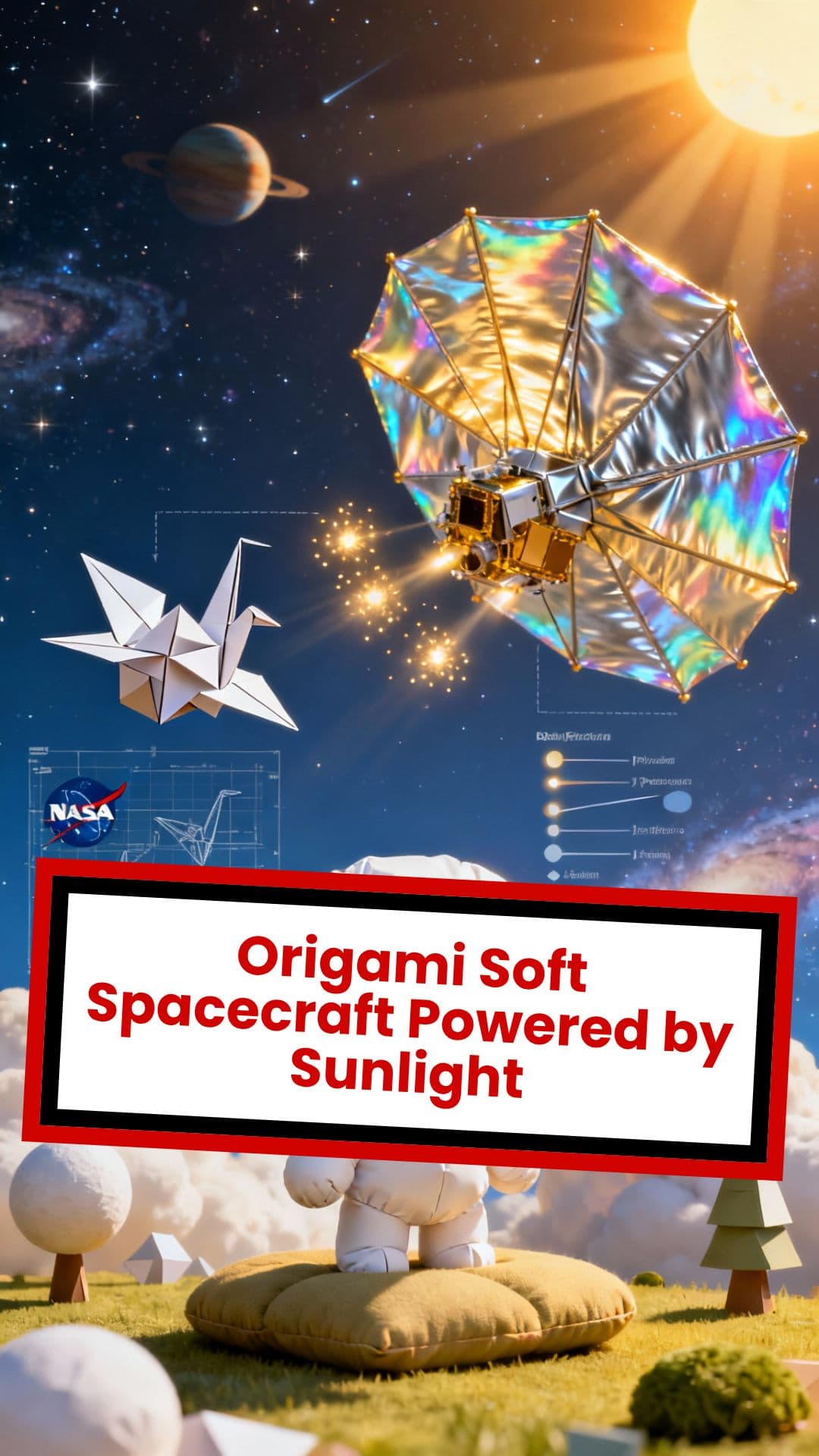 Origami Soft Spacecraft Powered by Sunlight