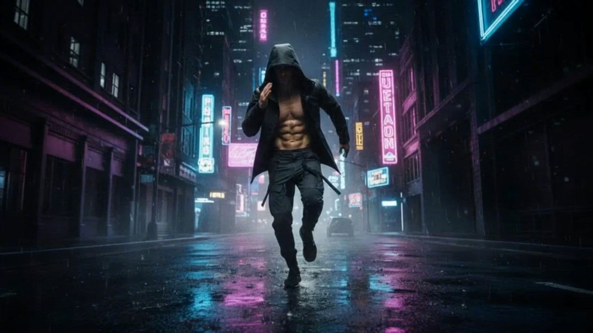 Hooded Runner in the Night City