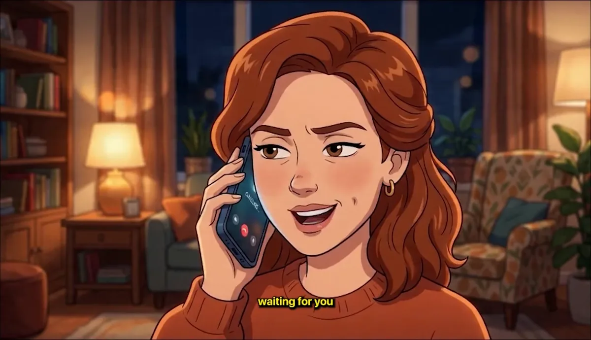 Honey on the phone in the living room