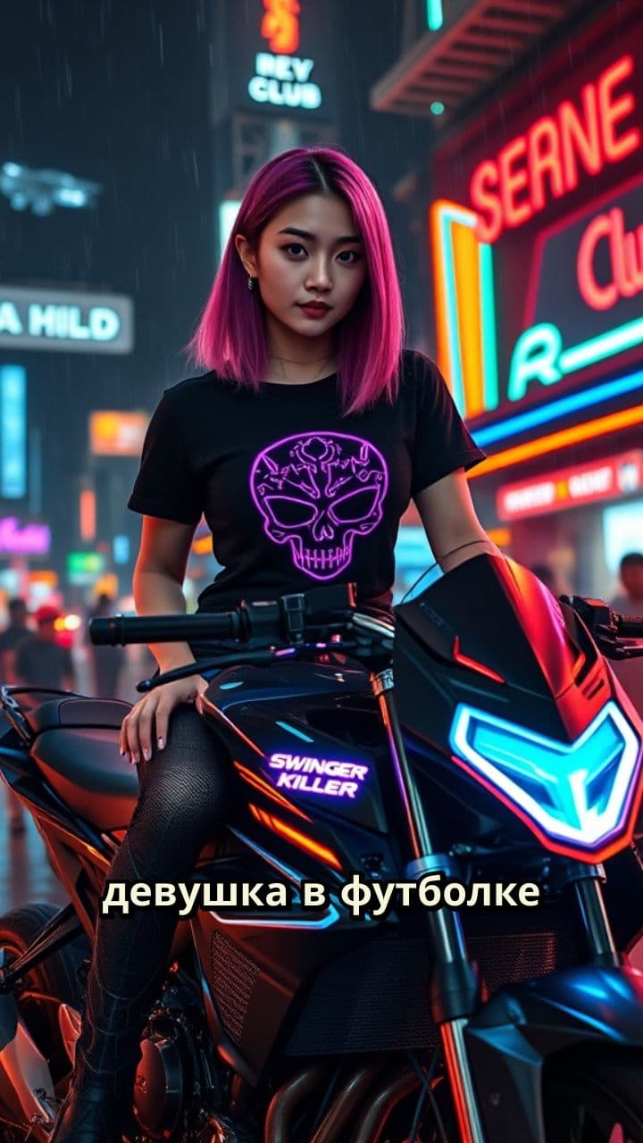 Реклама футболки Swingerkiller на мотоцикле