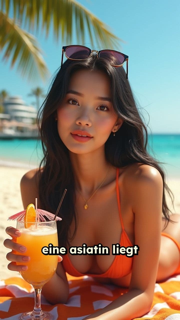 Asiatin am Strand in Spanien