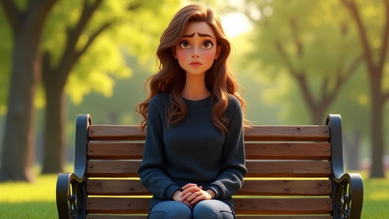 Worried Woman on a Bench