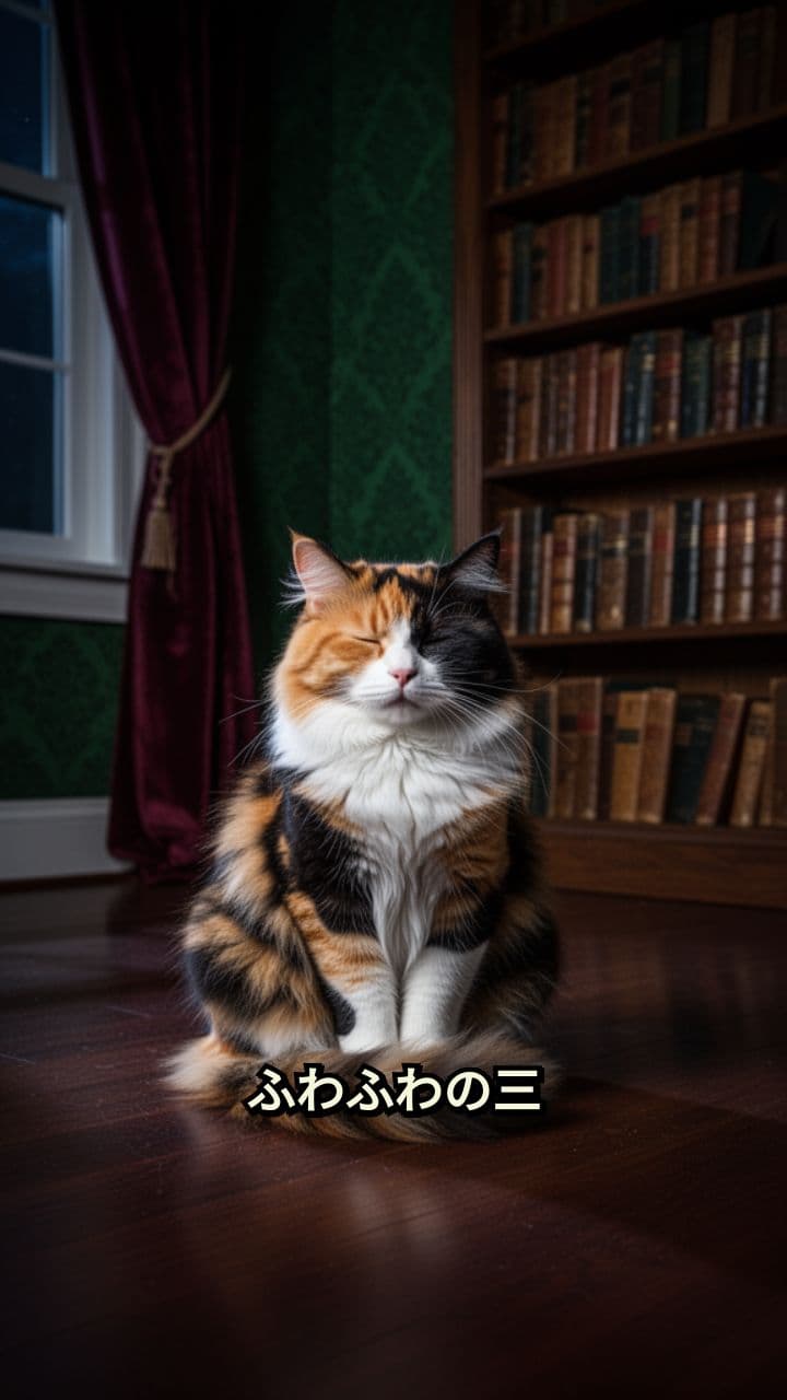 暖炉前で眠る三毛猫