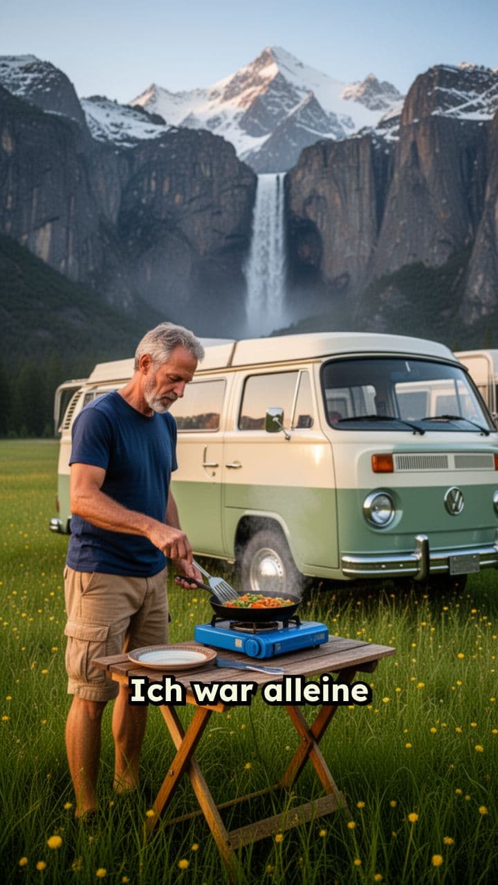 Allein am Wasserfall im Camperbus