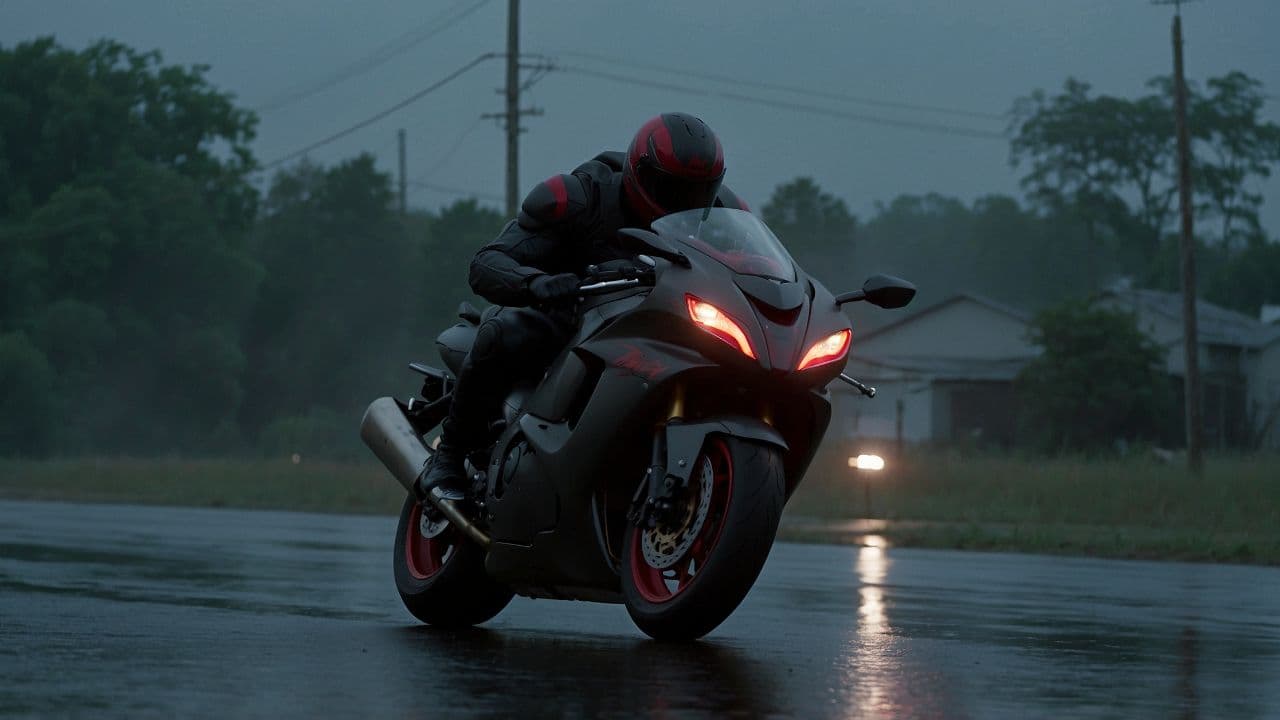Masked Rider in Stormy Slow Motion
