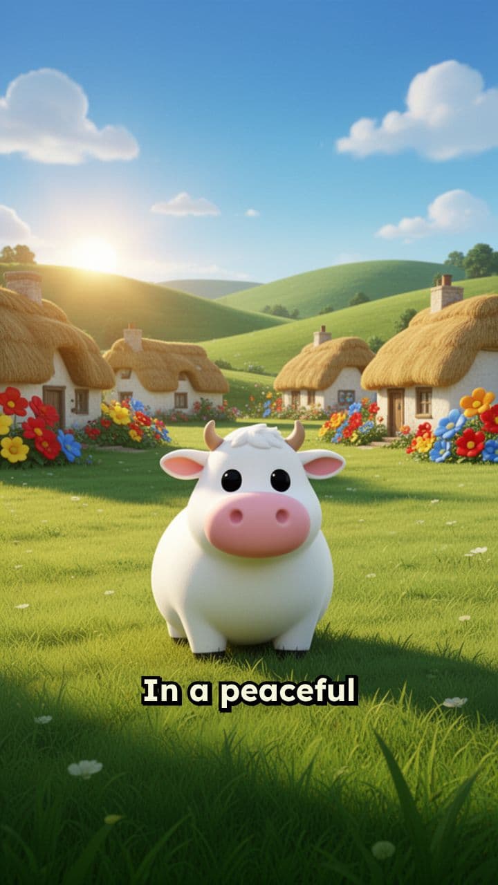 Daisy the White Cow in the Village