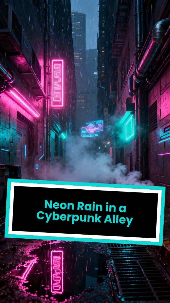 Neon Rain in a Cyberpunk Alley