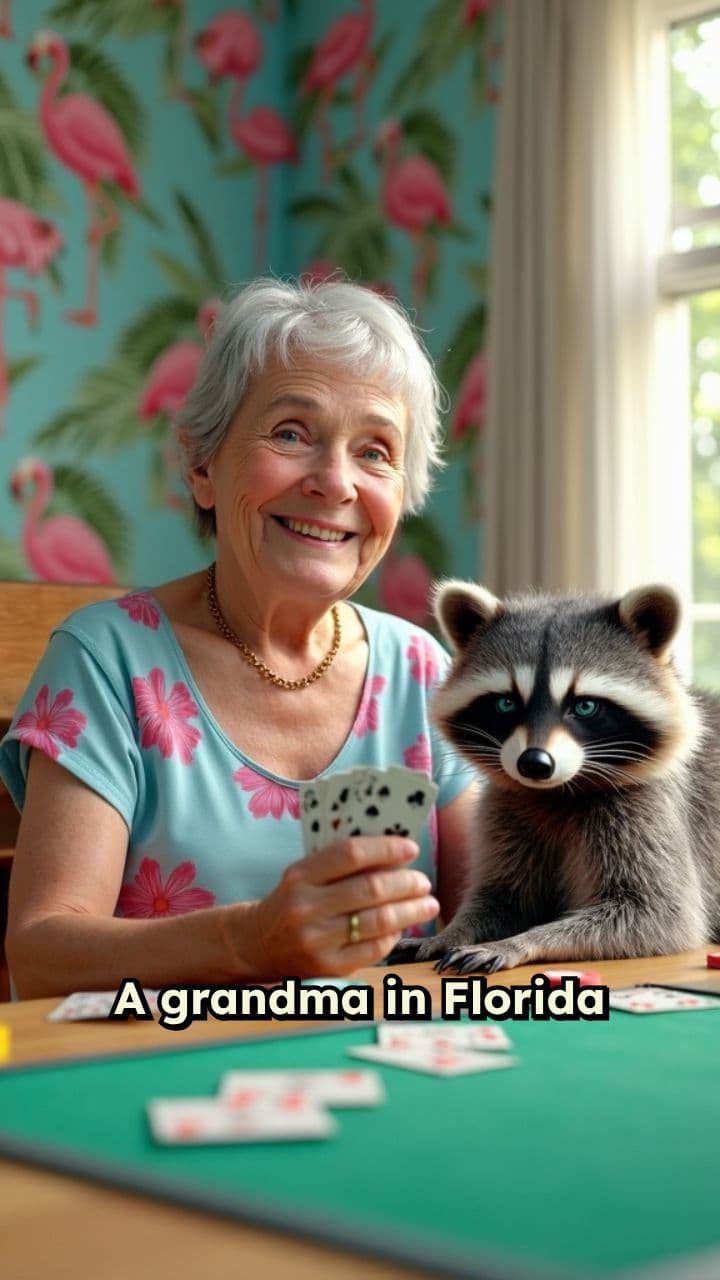 Grandma and Raccoon Cheat at Poker