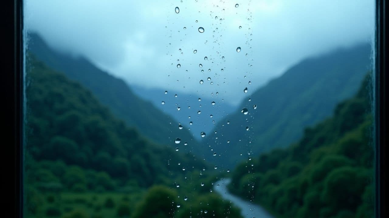 Paysage de montagne pluvieux et apaisant