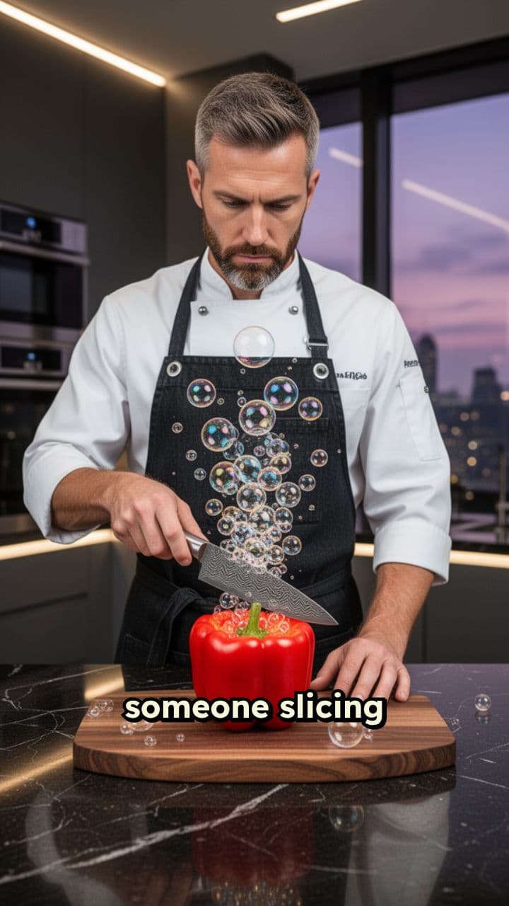 Slicing Food That Explodes Into Bubbles