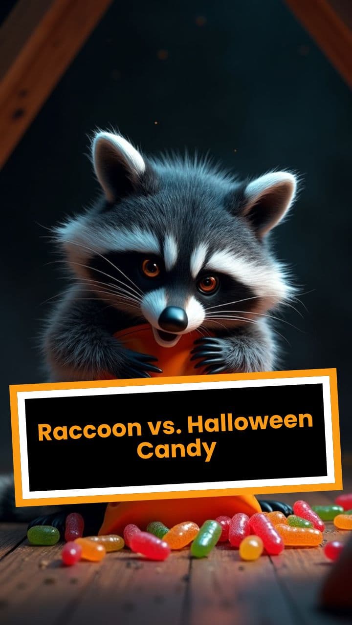 Raccoon vs. Halloween Candy