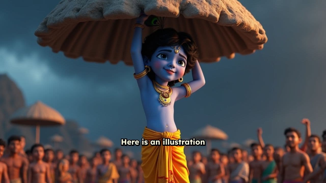 Krishna Lifts Govardhan Mountain