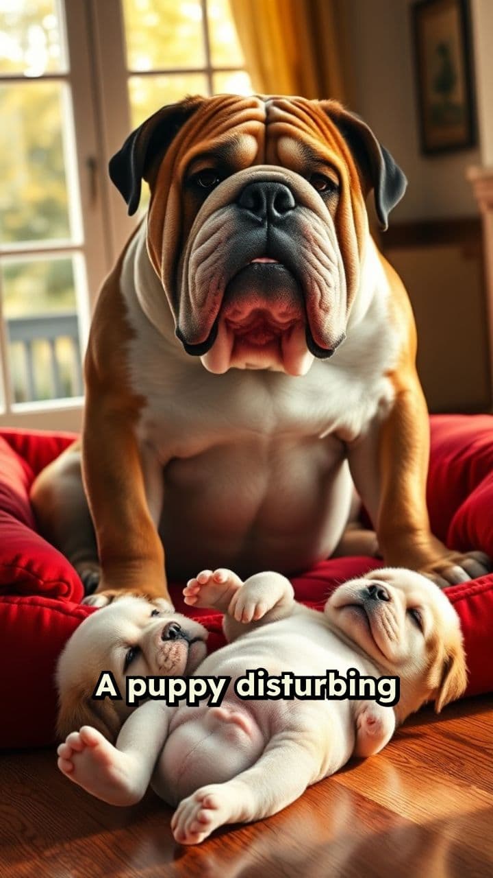 Puppy Startles Sleeping Bulldog