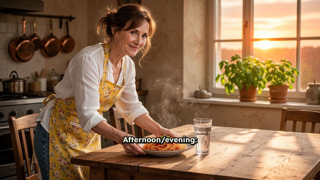 Mother Serves Dinner, Boy on Phone