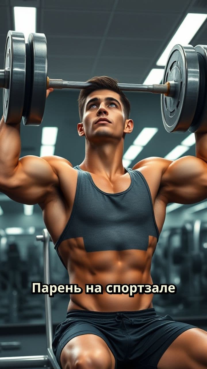 Парень в спортзале с штангой