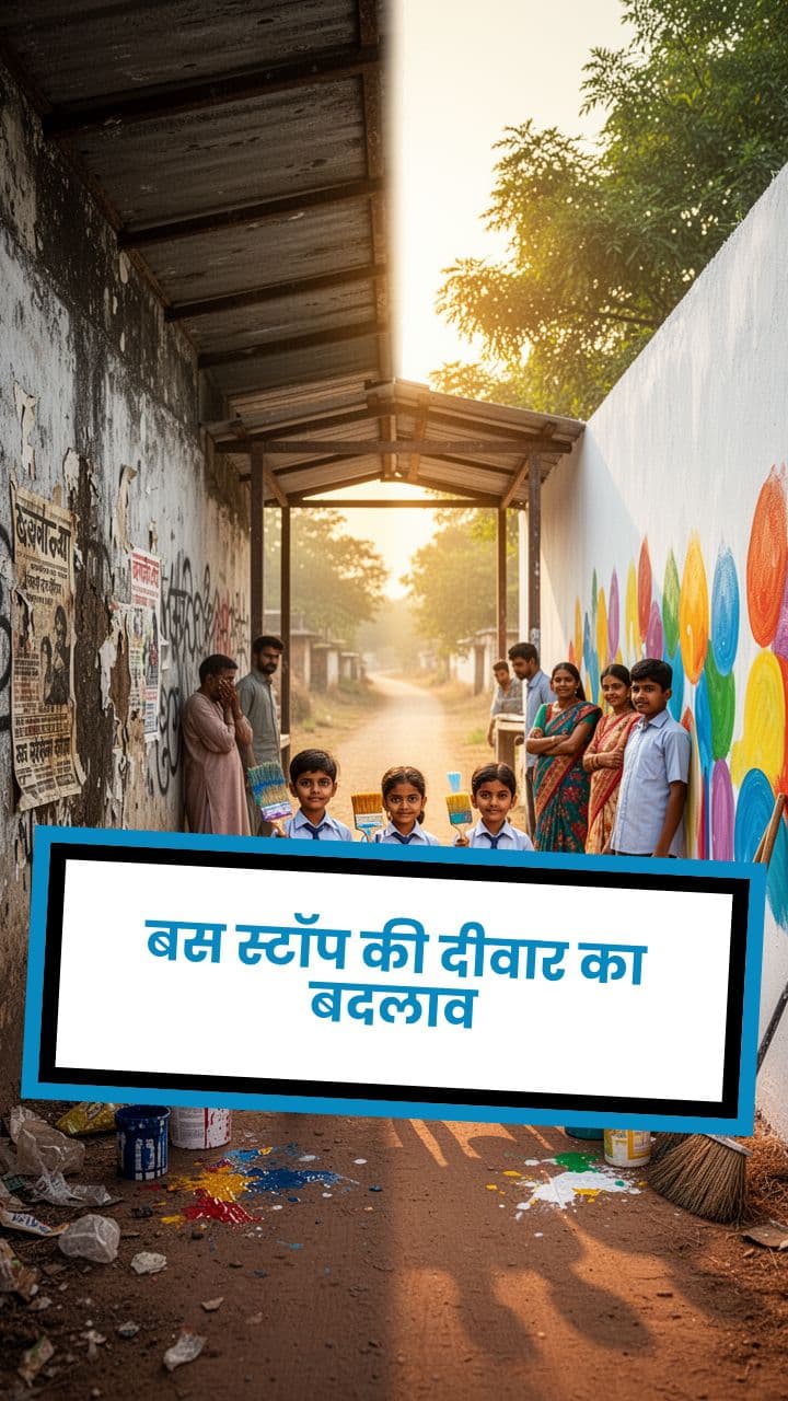 बस स्टॉप की दीवार का बदलाव