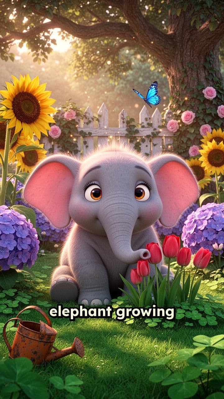 Elephant Growing Up in a Garden