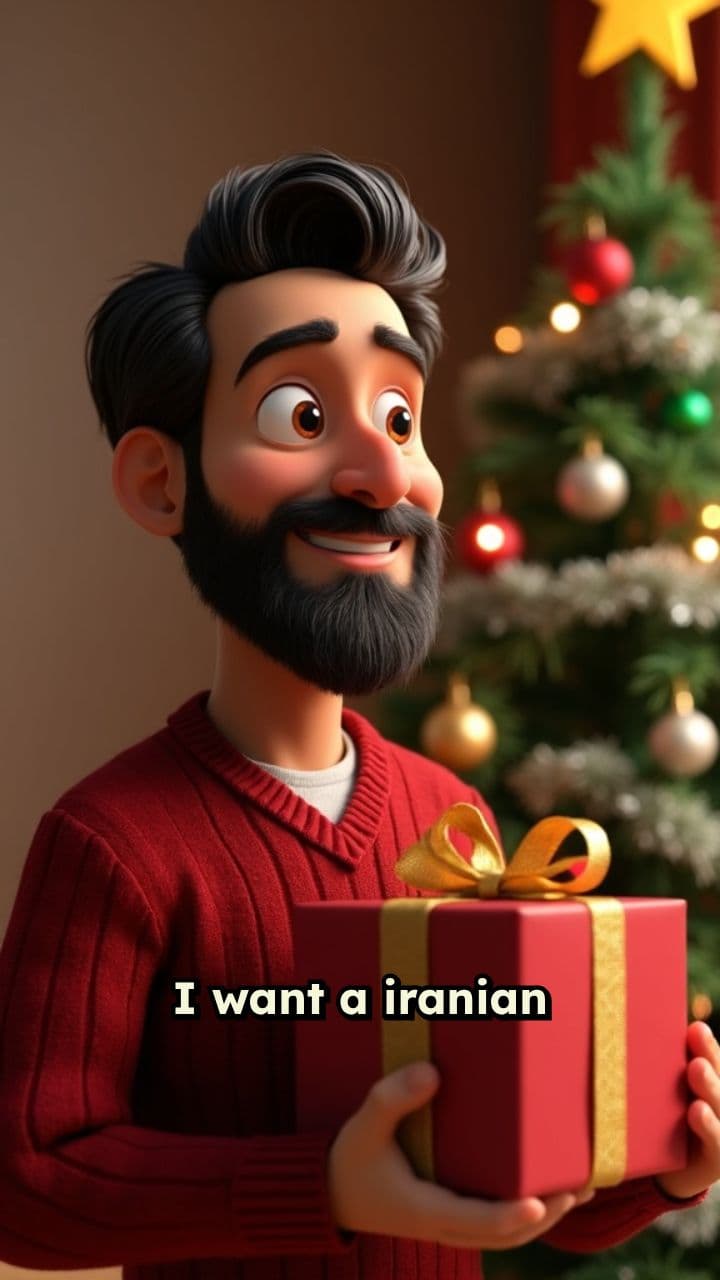 Iranian Man Distributing Gifts by Christmas Tree