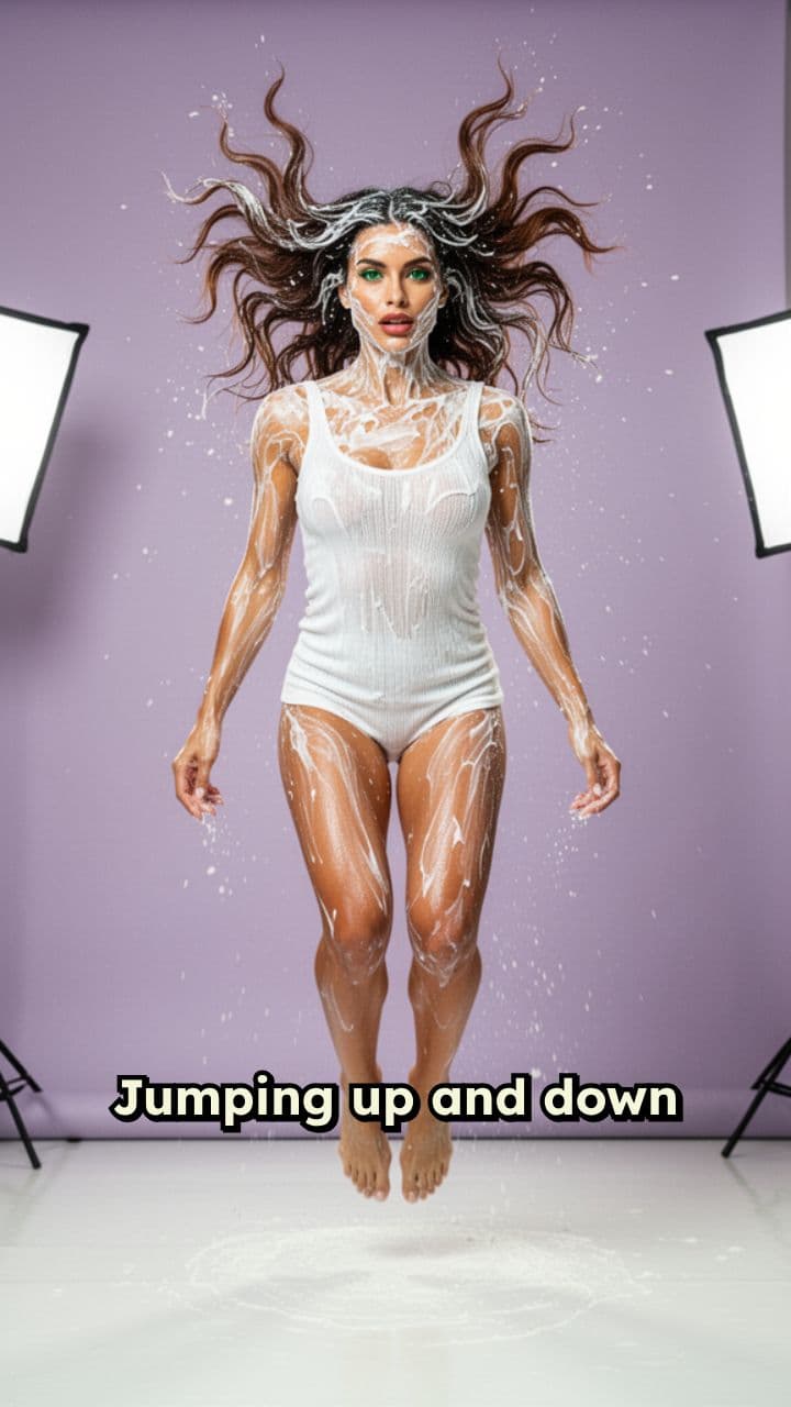 Jumping in See-Through Cream