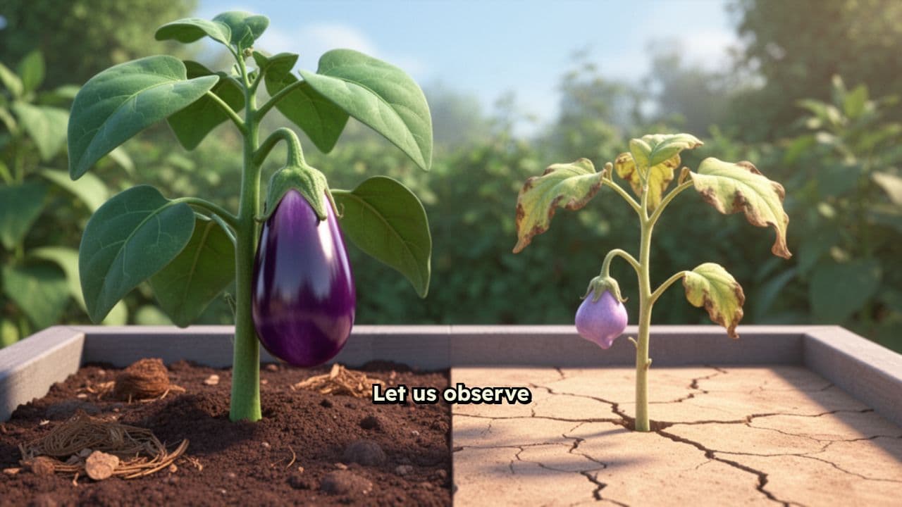 Healthy vs Unhealthy Eggplant Growth Comparison