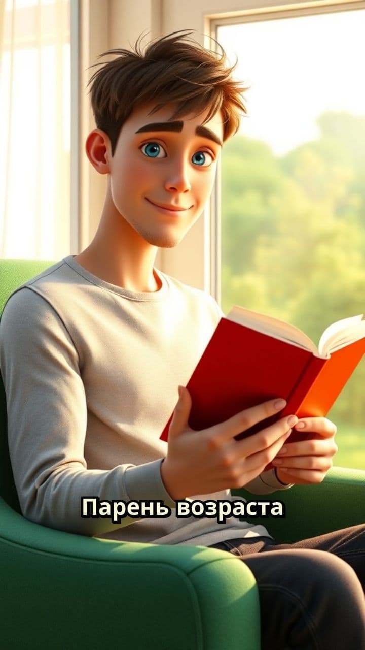 Парень читает книгу у окна