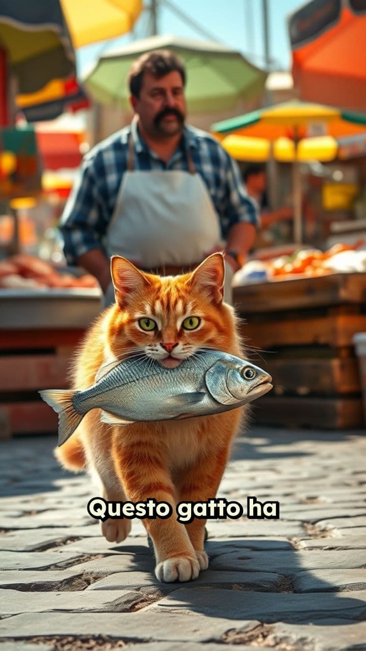 Il gatto ladro di pesci al mercato