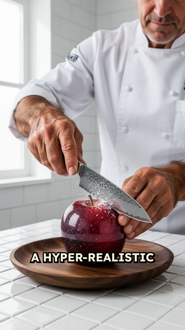 Slicing a Lava Apple Close-Up