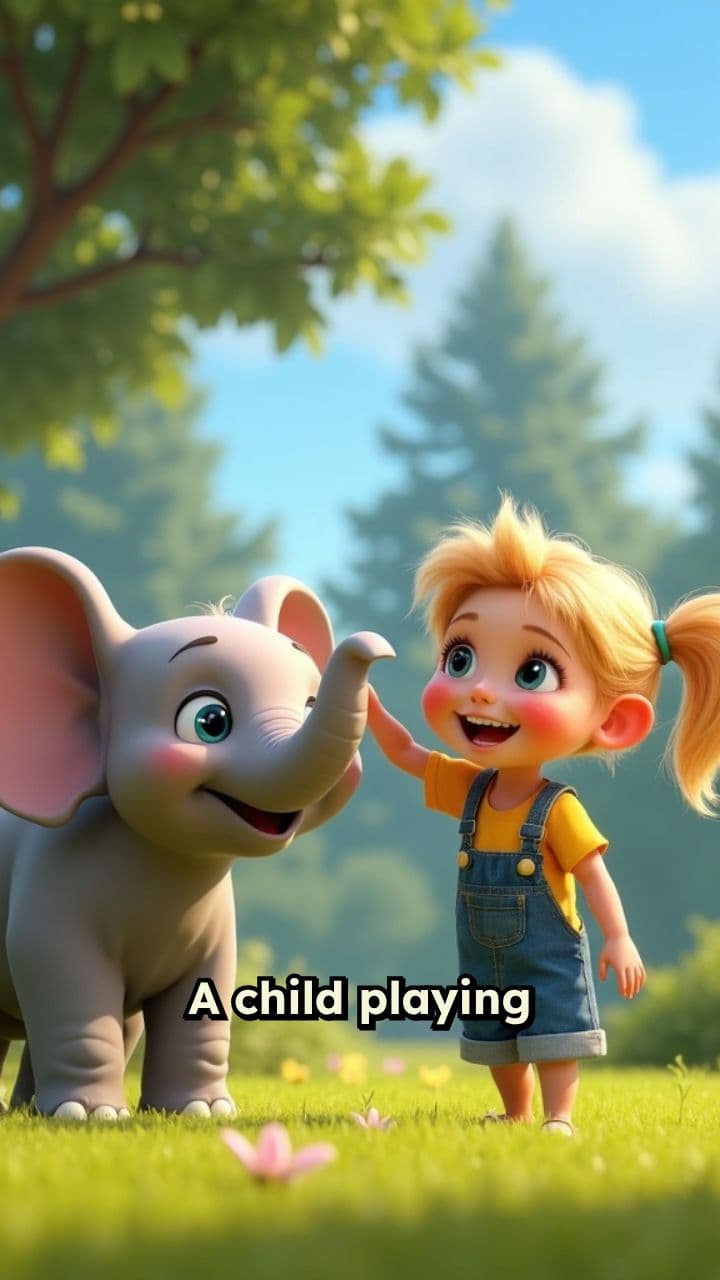 Child and Elephant Play in the Park