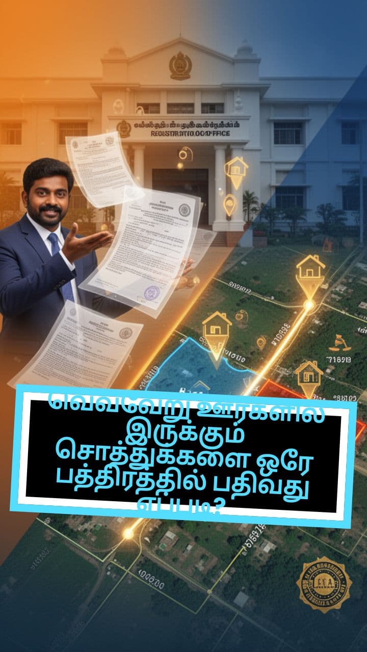 வெவ்வேறு ஊர்களில் இருக்கும் சொத்துக்களை ஒரே பத்திரத்தில் பதிவது எப்படி?