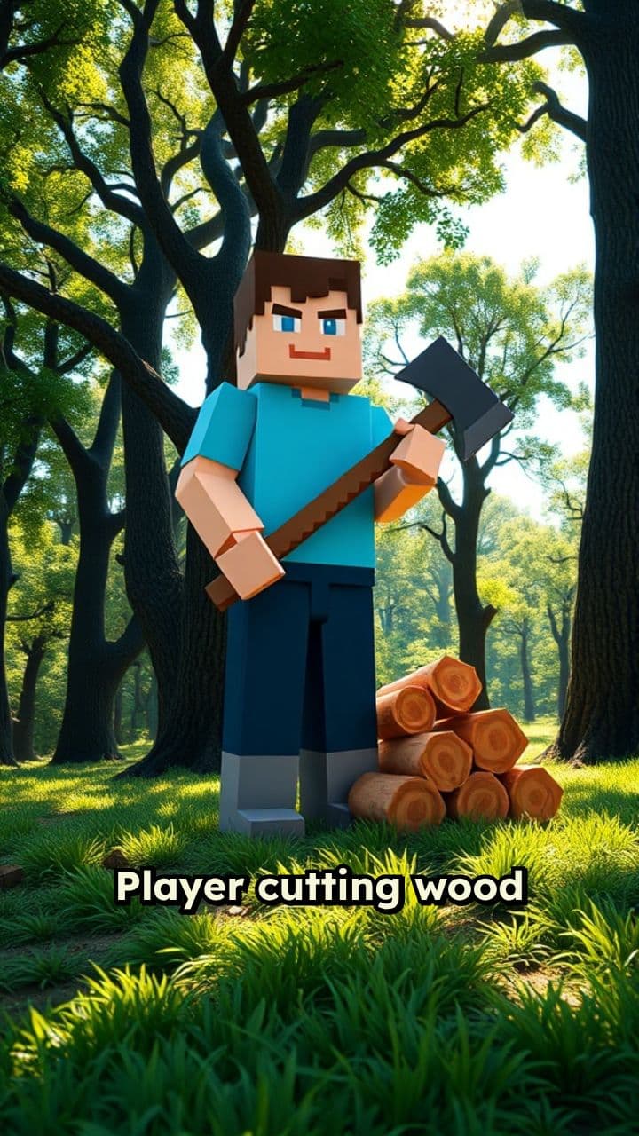 Woodcutting and Base Building in Minecraft