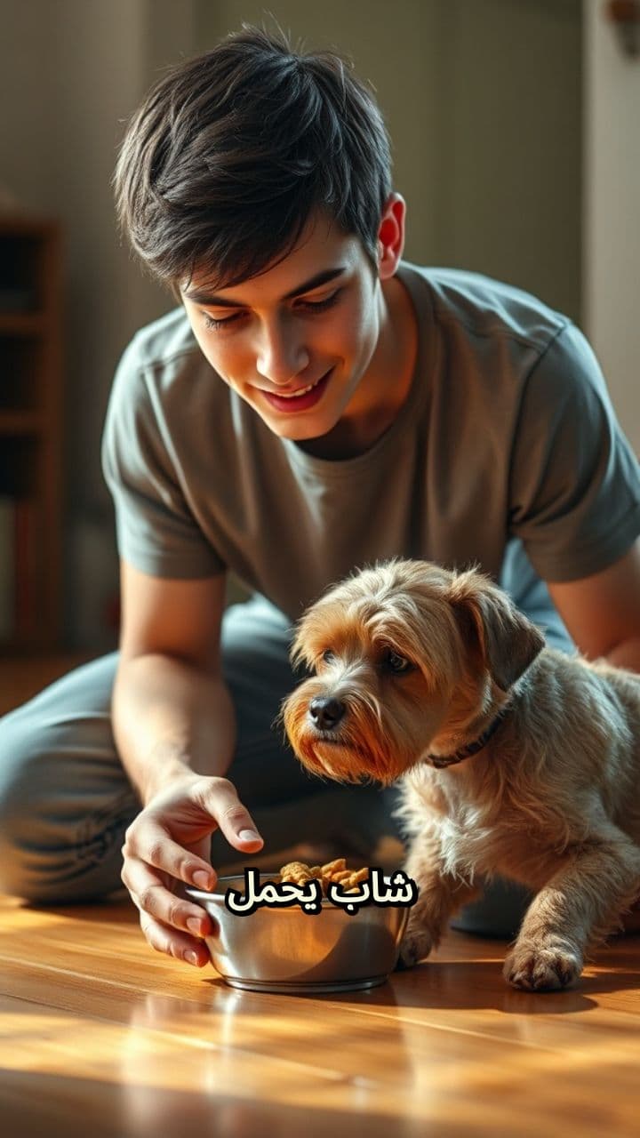 شاب ينقذ كلباً ويعتني به