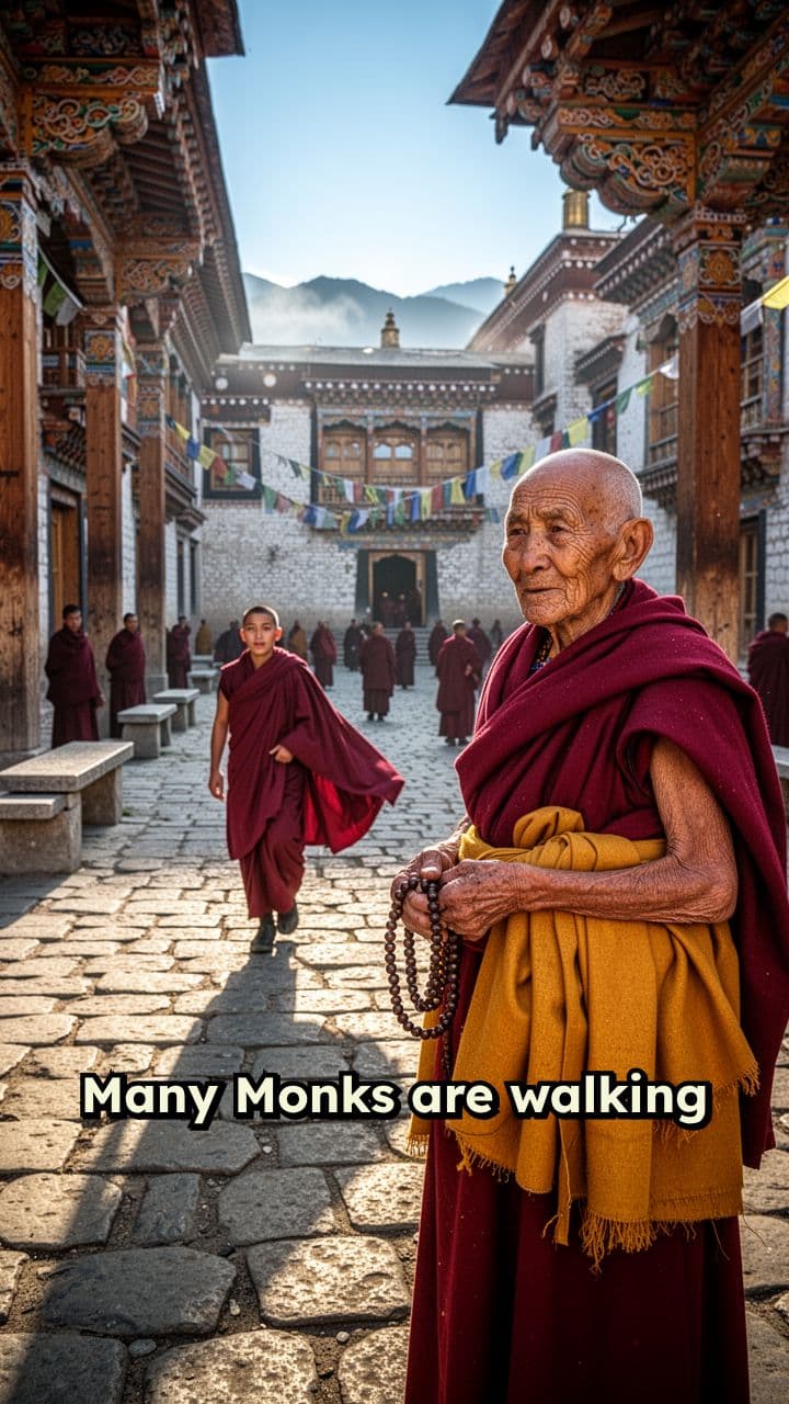 Monks in the Monastery Courtyard