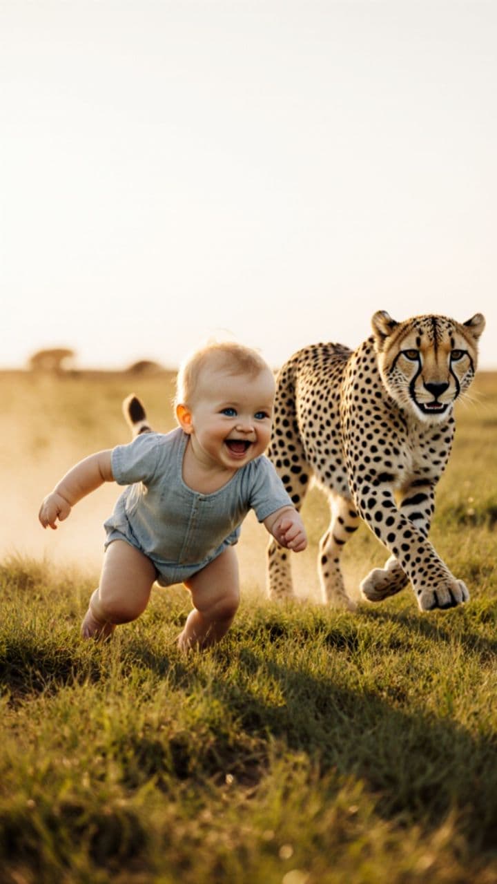 Baby vs. Cheetah Savannah Race