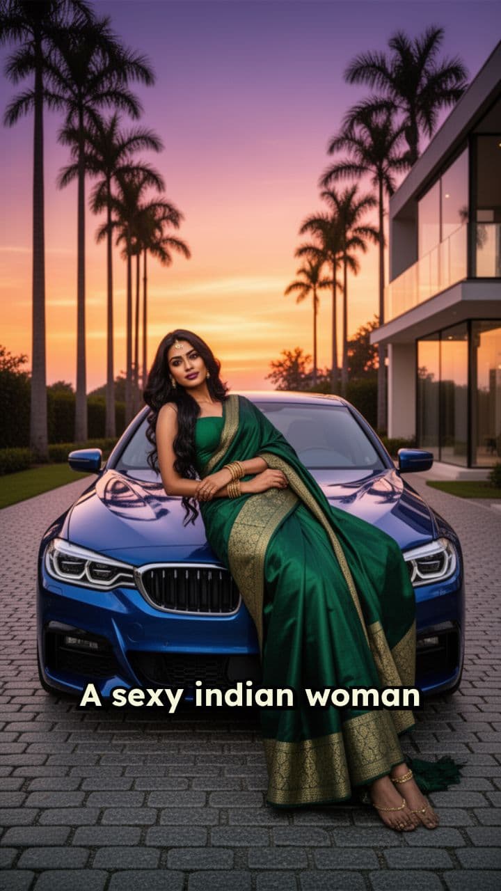 Indian Woman in Saree on BMW Bonnet