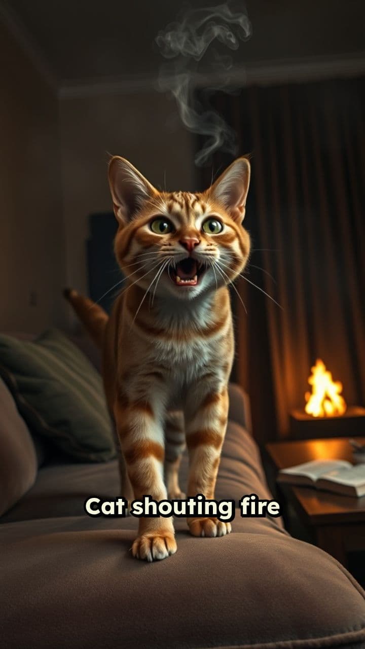 Cat Alerts Fire in House