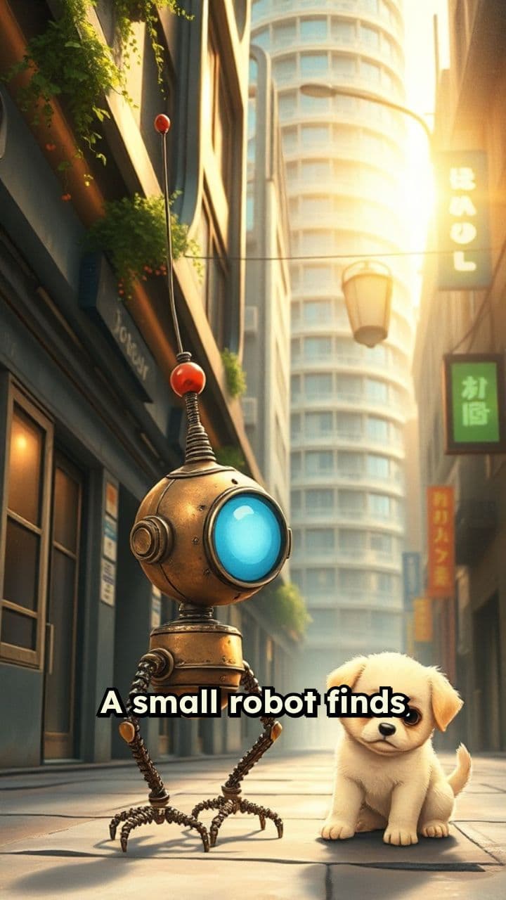 Robot and Puppy in Neon City