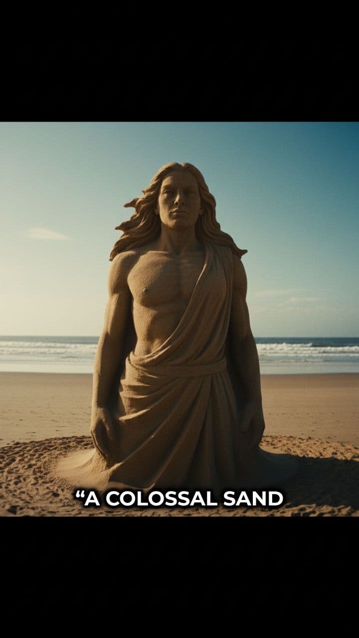 Golden Sand Dune Statue at Sunset