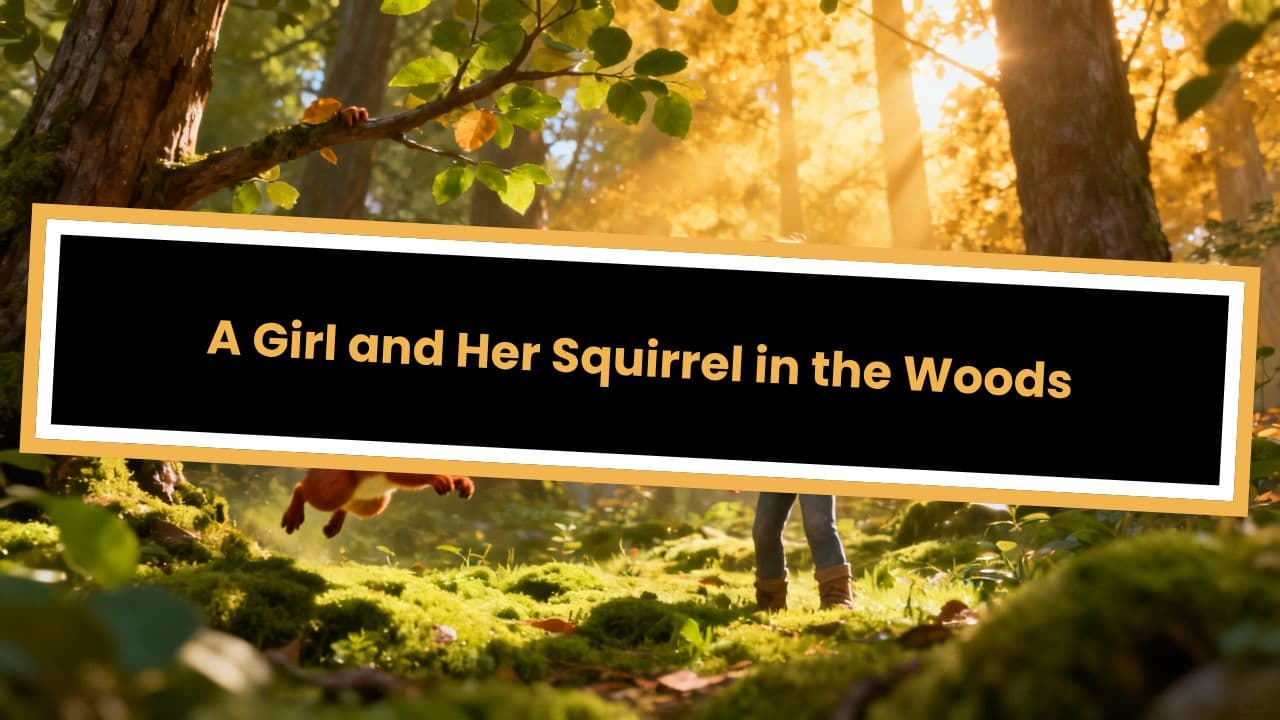 A Girl and Her Squirrel in the Woods