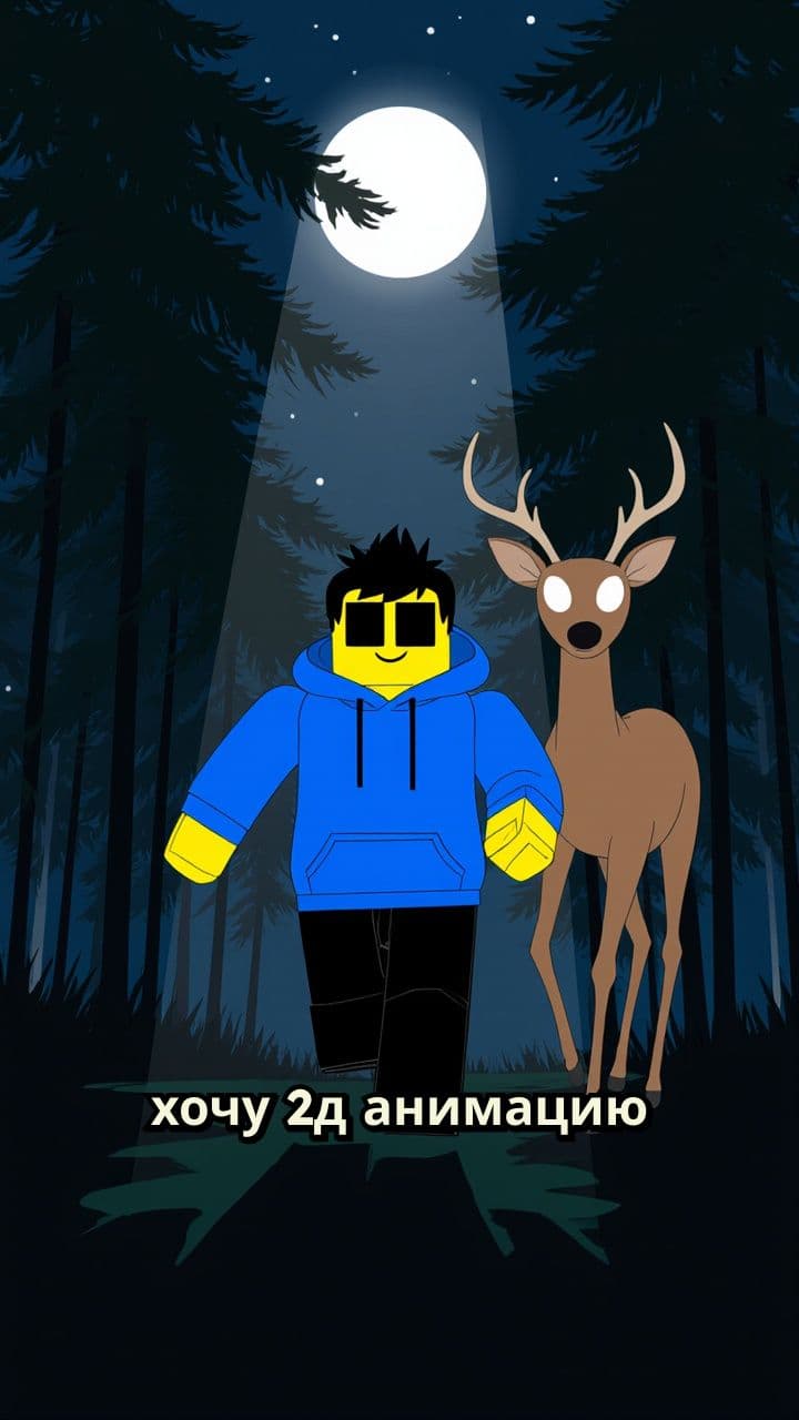 Побег от оленя в ночном лесу