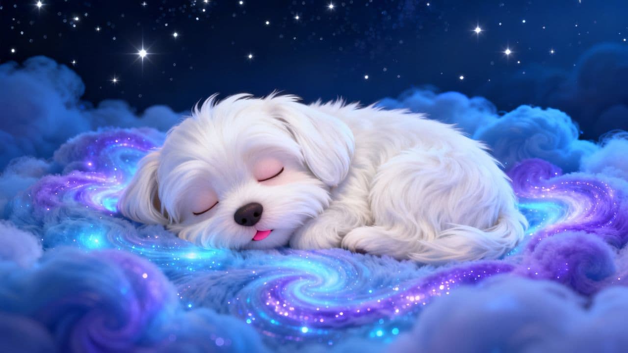 Śpiący piesek na chmurkach