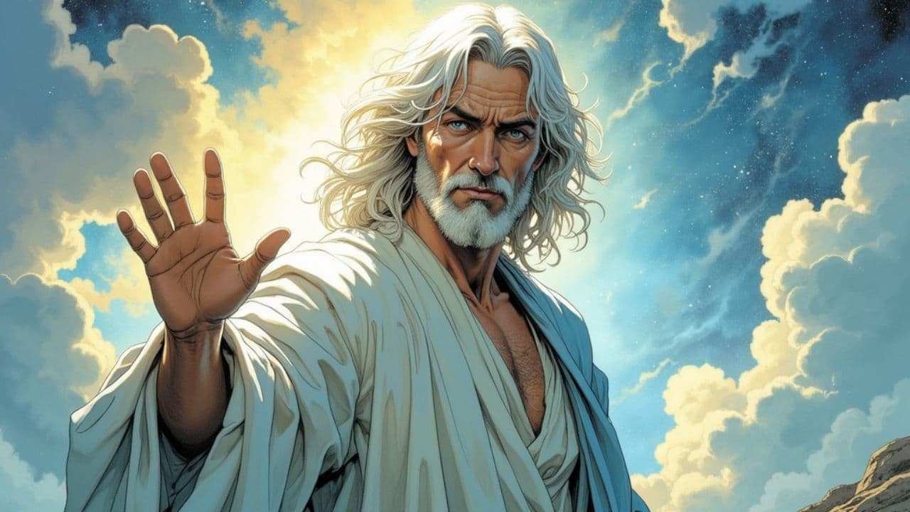 Jesus with White Hair Reaching Out