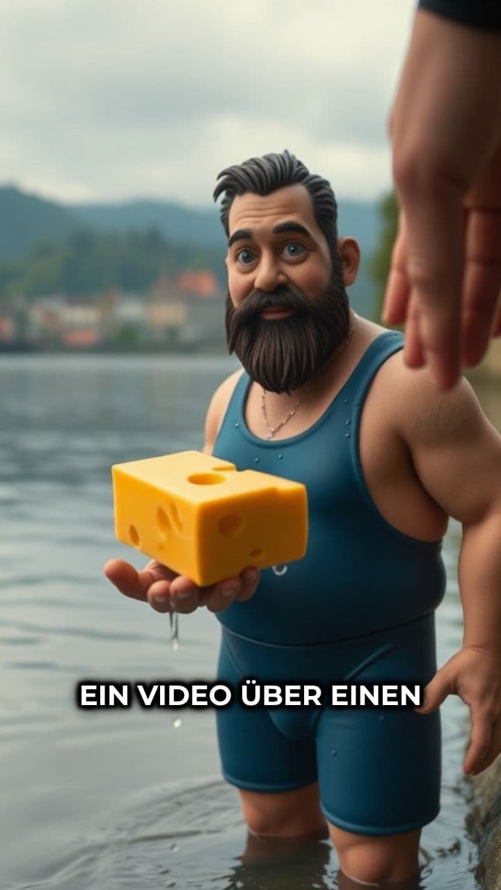 Russe schwimmt über den Rhein für Käse