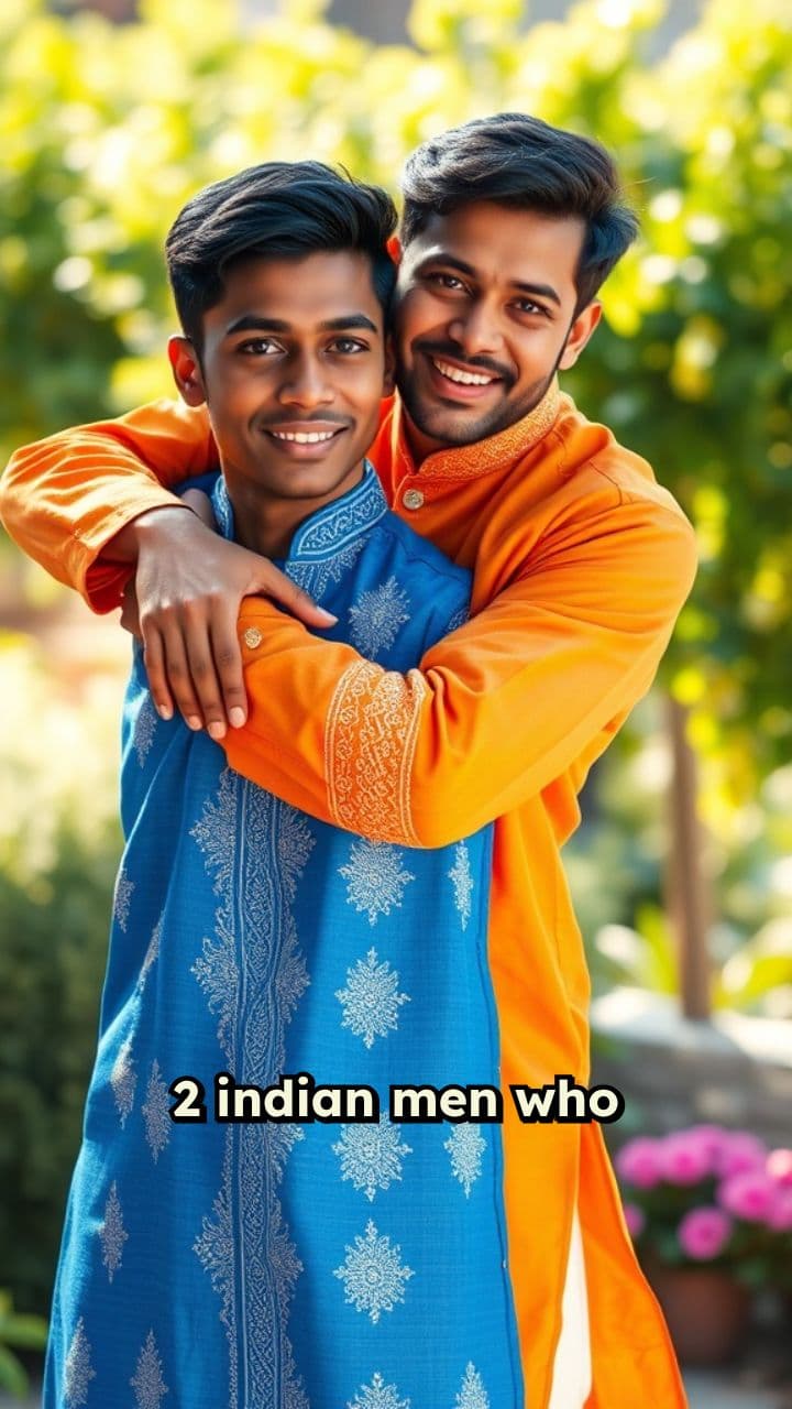 Hindu Friends Embracing at Festivity