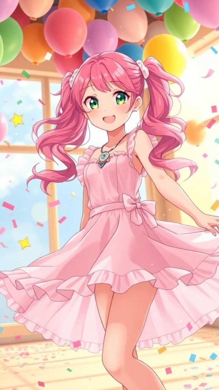 Аниме-девушка танцует под песню