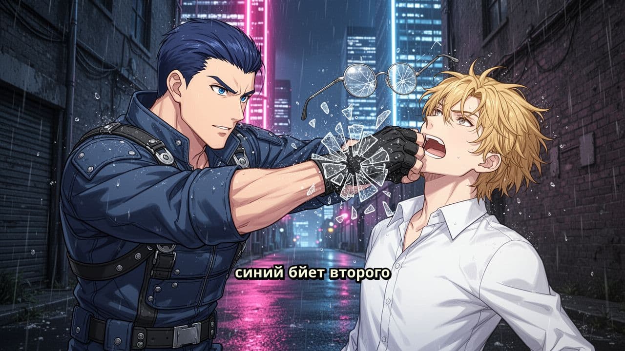 Синий бьёт второго и разбивает очки