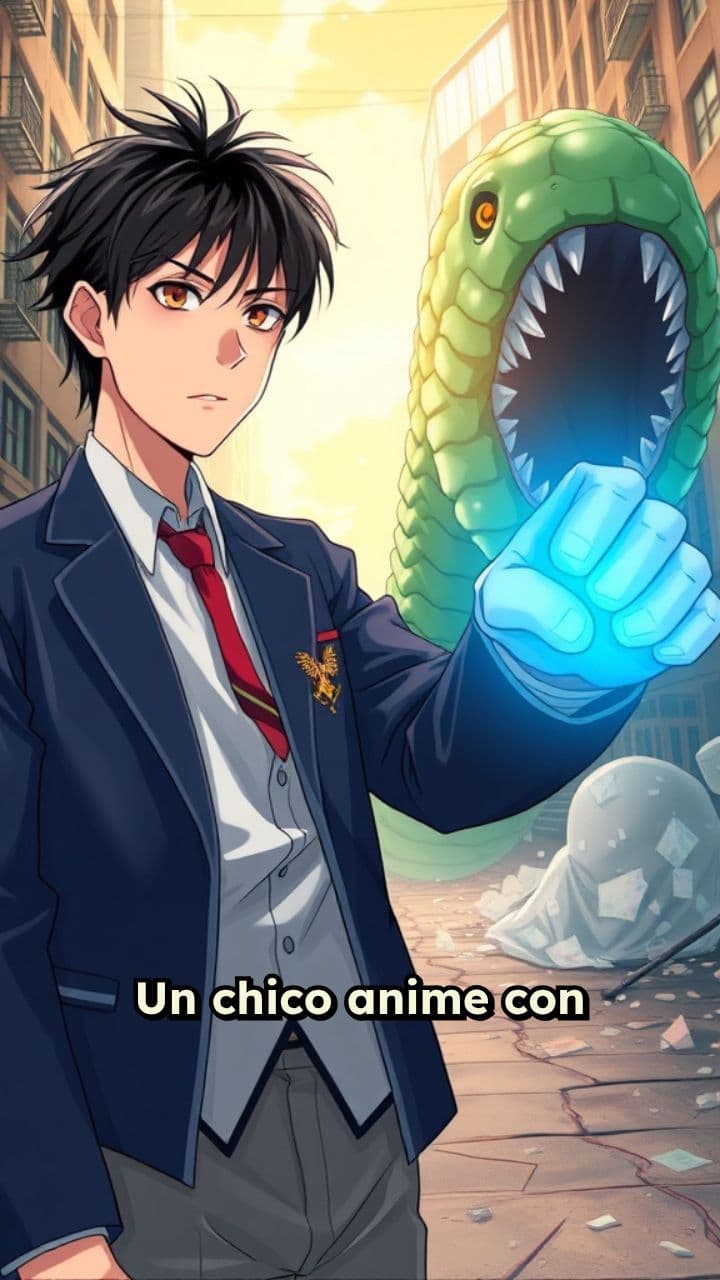 Chico anime vence gusano gigante