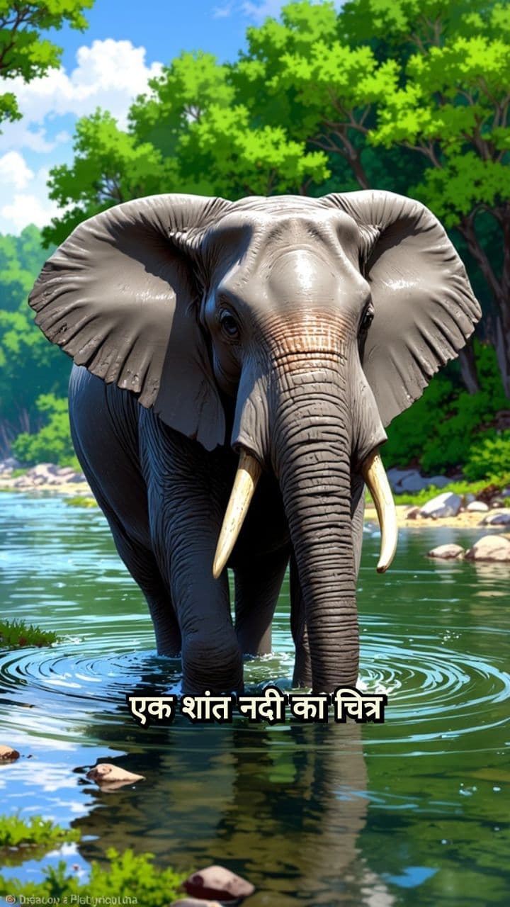 शांत नदी और हाथी का आनंद