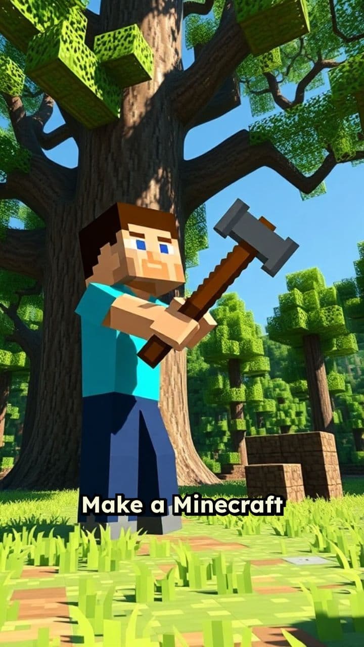Minecraft Player Chopping Wood